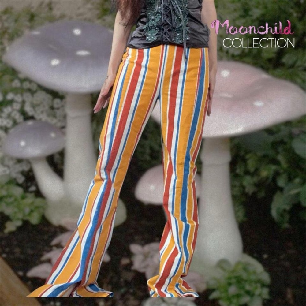 Hippie Free People Orange La Paz Striped Wide Leg Pants